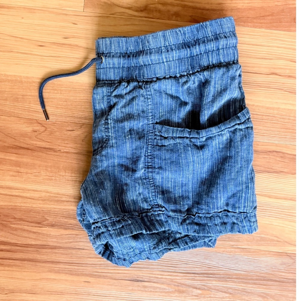 Athleta Blue Striped Drawstring‎ Waist Linen Blend Shorts Women Size 14